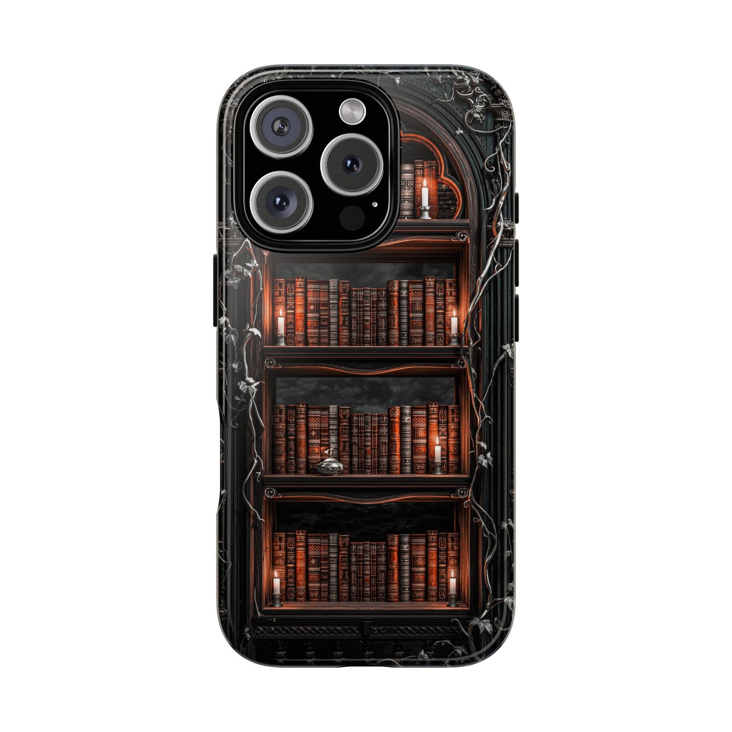 Dark Academia iPhone Case, Gothic Magical Bookshelf with Candles, Vintage Library Aesthetic Phone Cover, Fantasy Book Lover Gift