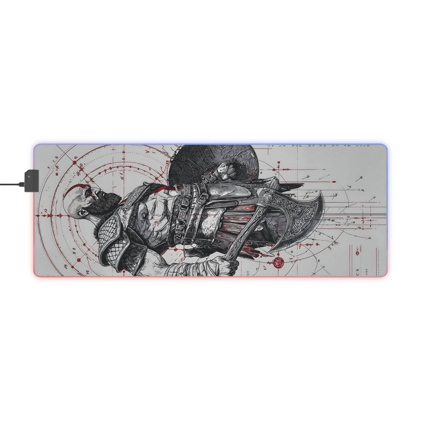 "LED Gaming Mouse Pad with God of War Design - RGB Backlit Desk Mat for Gamers - High-Quality, Durable, and Stylish"