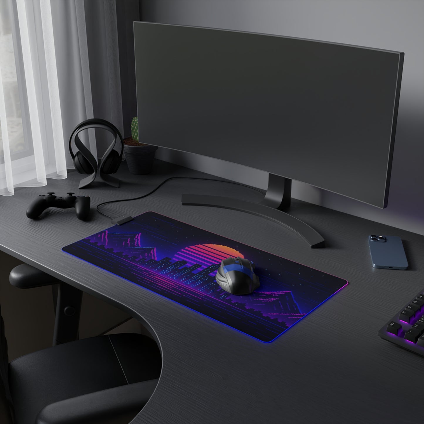 LED Gaming Mouse Pad - Neon Cityscape Design, Perfect for Gamers, RGB Desk Accessories, Computer Setup, Gift for Tech Lovers