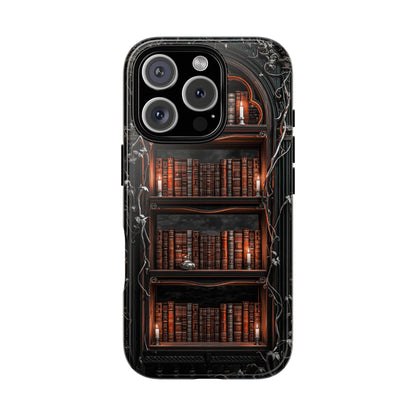 Dark Academia iPhone Case, Gothic Magical Bookshelf with Candles, Vintage Library Aesthetic Phone Cover, Fantasy Book Lover Gift
