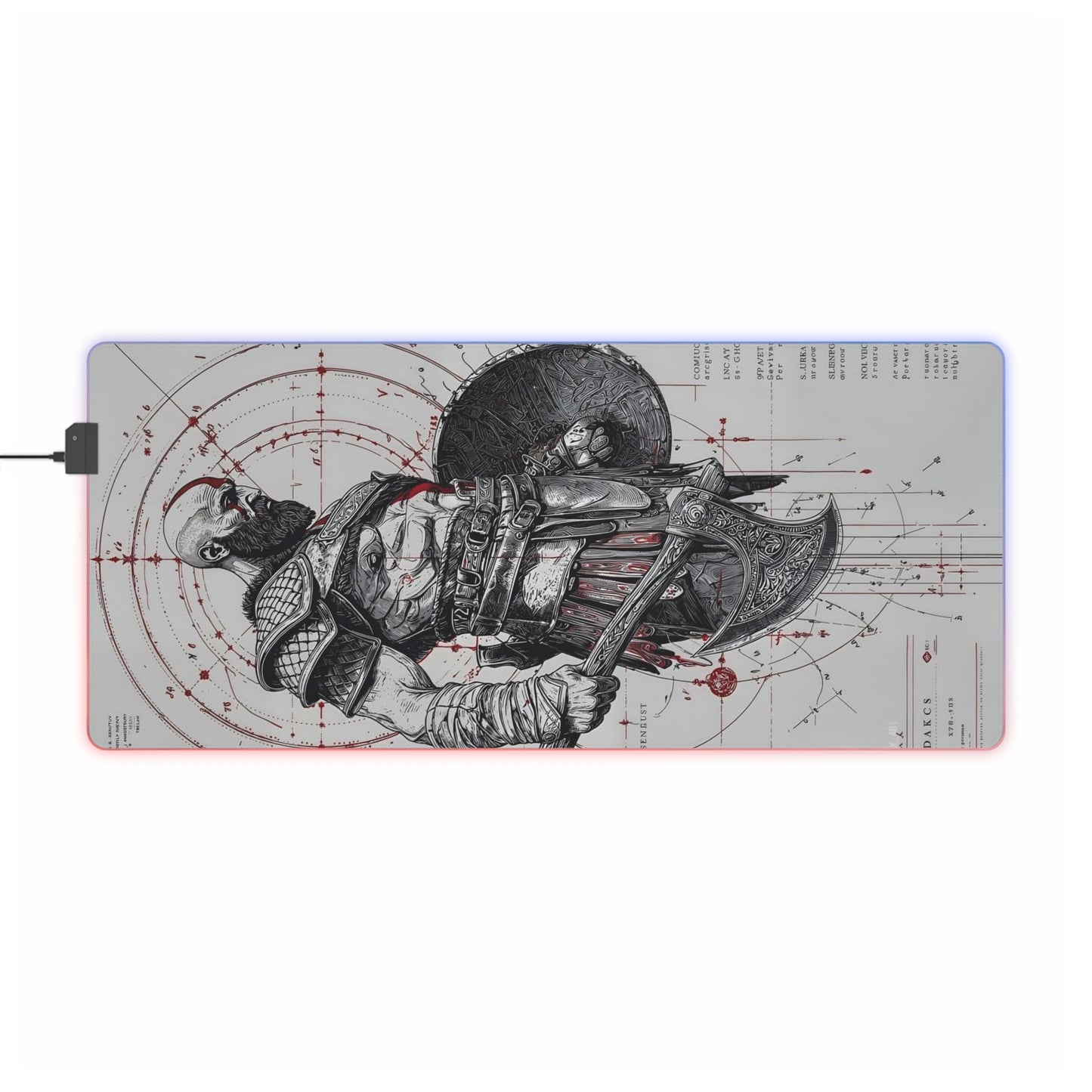 "LED Gaming Mouse Pad with God of War Design - RGB Backlit Desk Mat for Gamers - High-Quality, Durable, and Stylish"