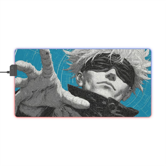 "LED Gaming Mouse Pad - Stylish Gojo Satoru Design - RGB Light-Up Desk Mat for Gamers - High-Quality Anime Merchandise"