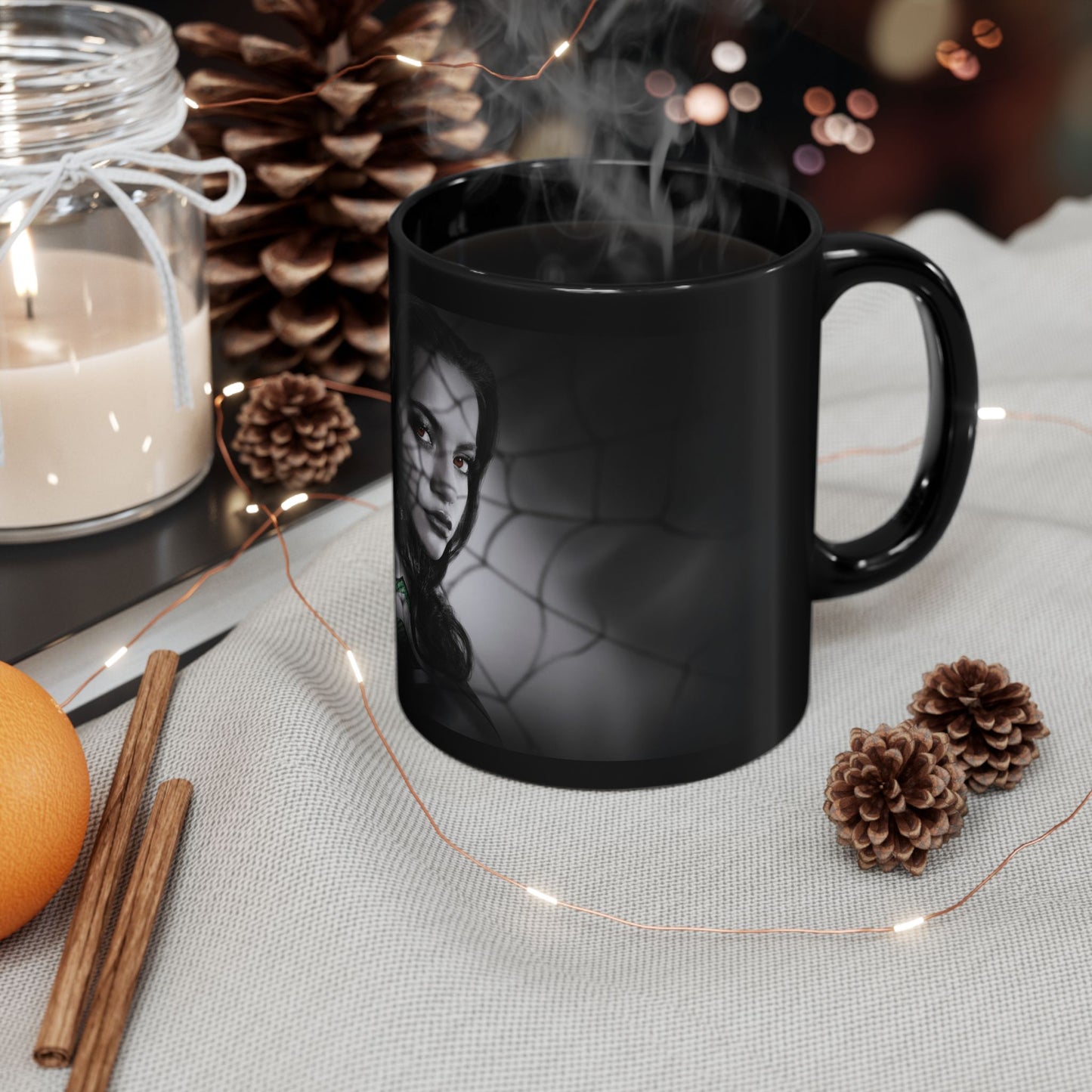 Gothic Black Mug with Spiderweb Design, Unique Gift for Halloween, Dark Aesthetic Coffee Cup, Home Decor, Halloween Decor