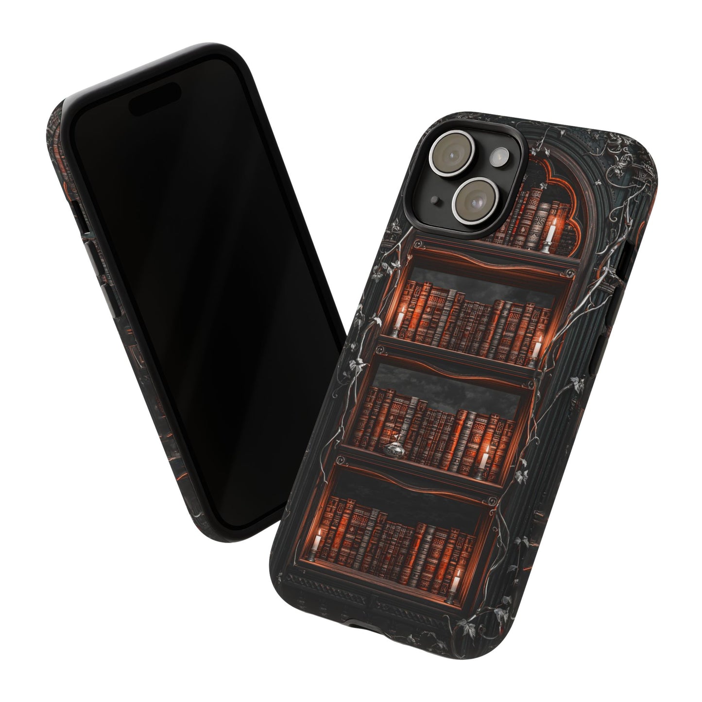 Dark Academia iPhone Case, Gothic Magical Bookshelf with Candles, Vintage Library Aesthetic Phone Cover, Fantasy Book Lover Gift