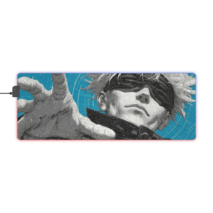 "LED Gaming Mouse Pad - Stylish Gojo Satoru Design - RGB Light-Up Desk Mat for Gamers - High-Quality Anime Merchandise"