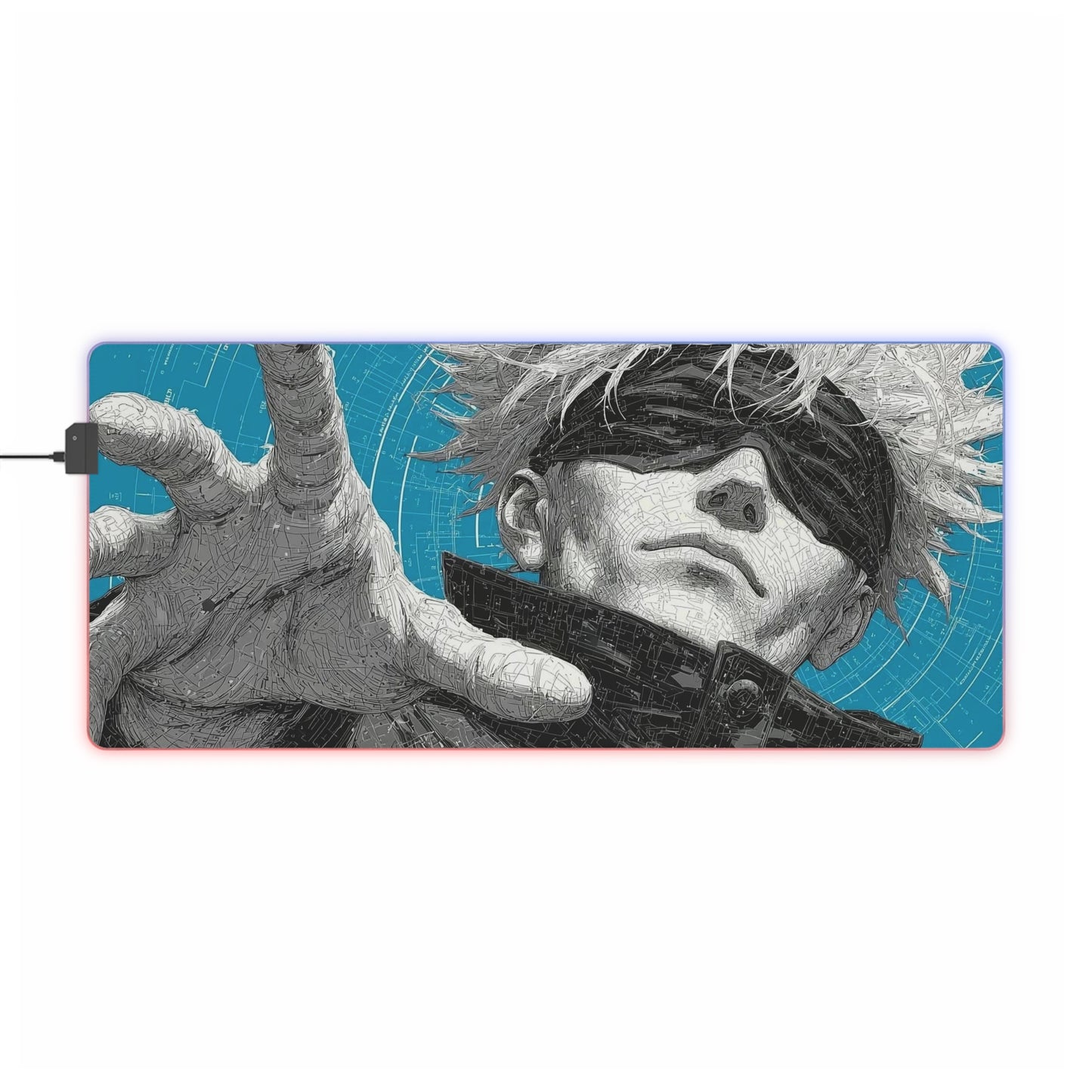 "LED Gaming Mouse Pad - Stylish Gojo Satoru Design - RGB Light-Up Desk Mat for Gamers - High-Quality Anime Merchandise"