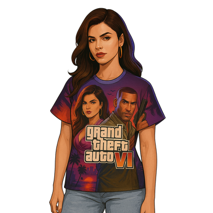 GTA VI Unisex Cut & Sew Tee, Gamer T-Shirt, Video Game Apparel, Unique Graphic Tee, Perfect Gift for Gaming Fans, Casual Style