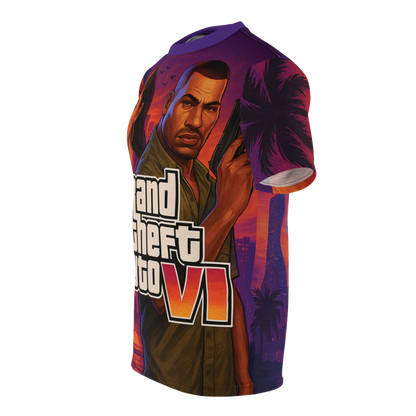 GTA VI Unisex Cut & Sew Tee, Gamer T-Shirt, Video Game Apparel, Unique Graphic Tee, Perfect Gift for Gaming Fans, Casual Style