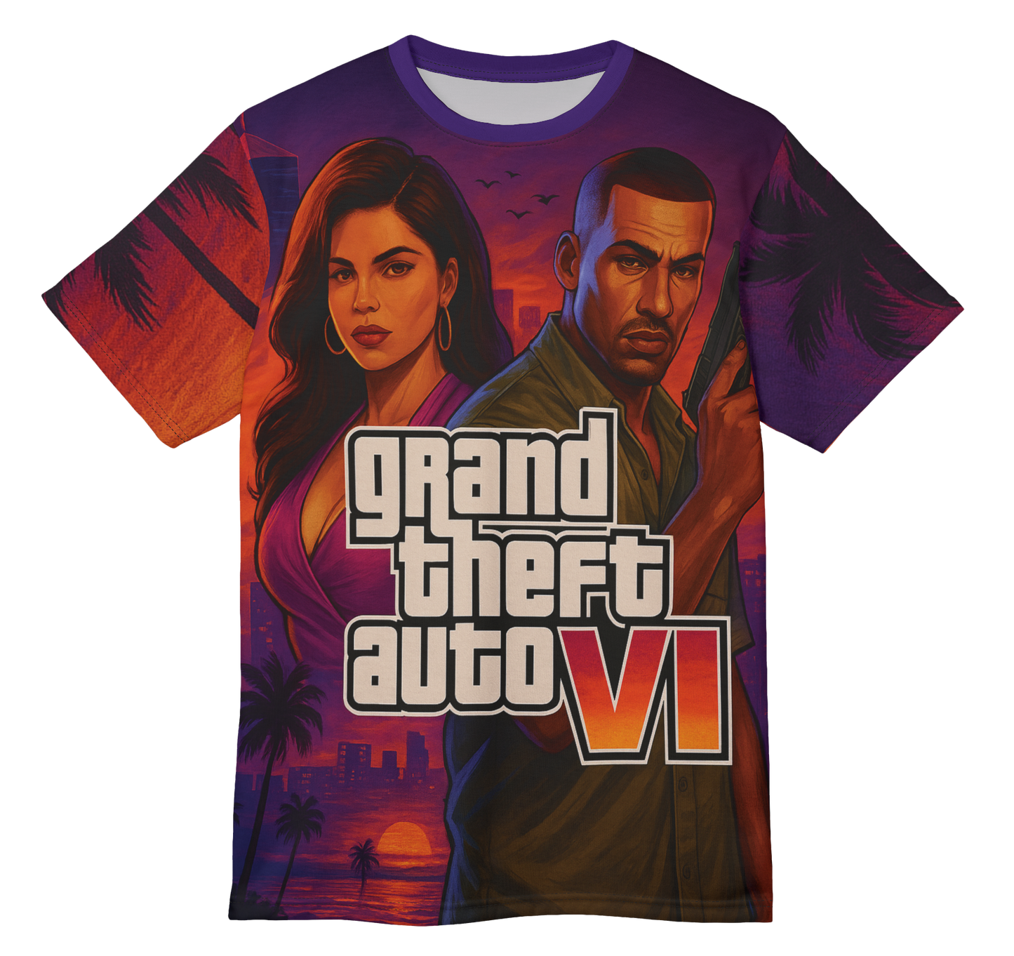 GTA VI Unisex Cut & Sew Tee, Gamer T-Shirt, Video Game Apparel, Unique Graphic Tee, Perfect Gift for Gaming Fans, Casual Style