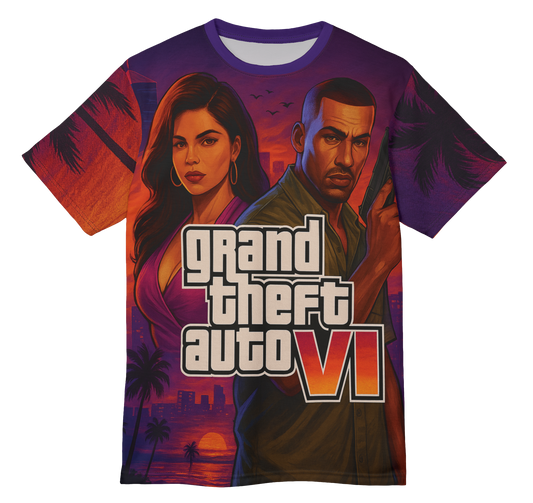 GTA VI Unisex Cut & Sew Tee, Gamer T-Shirt, Video Game Apparel, Unique Graphic Tee, Perfect Gift for Gaming Fans, Casual Style