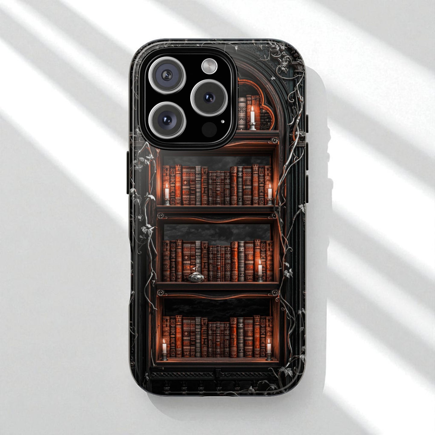 Dark Academia iPhone Case, Gothic Magical Bookshelf with Candles, Vintage Library Aesthetic Phone Cover, Fantasy Book Lover Gift