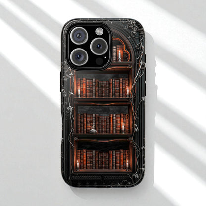 Dark Academia iPhone Case, Gothic Magical Bookshelf with Candles, Vintage Library Aesthetic Phone Cover, Fantasy Book Lover Gift