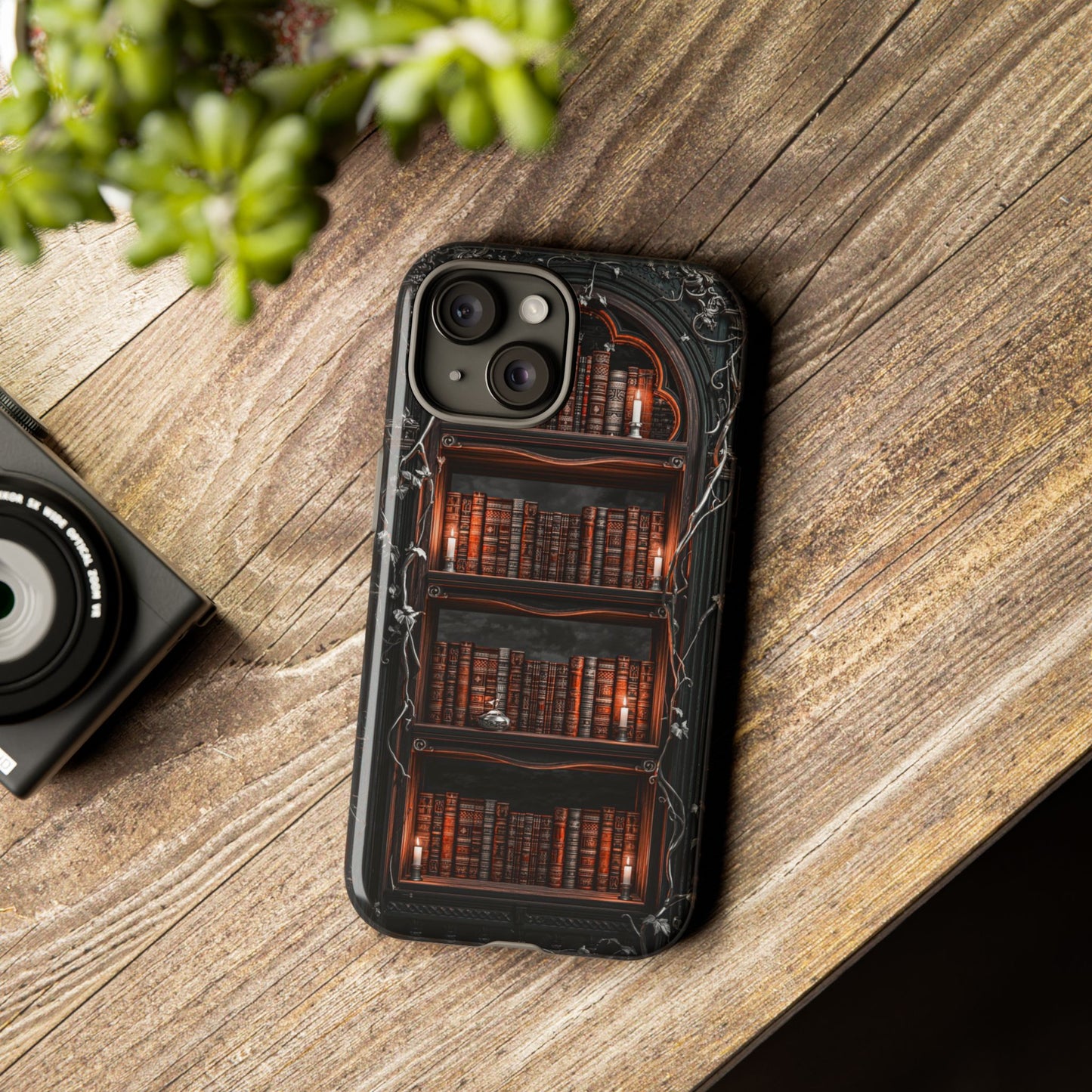 Dark Academia iPhone Case, Gothic Magical Bookshelf with Candles, Vintage Library Aesthetic Phone Cover, Fantasy Book Lover Gift