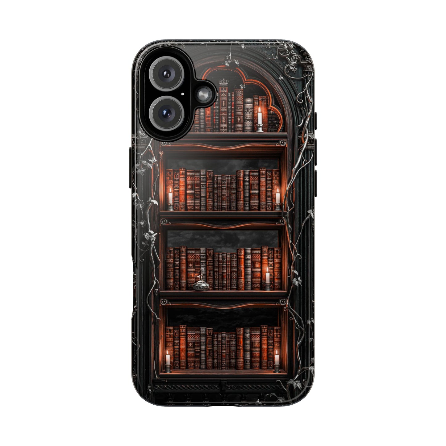 Dark Academia iPhone Case, Gothic Magical Bookshelf with Candles, Vintage Library Aesthetic Phone Cover, Fantasy Book Lover Gift