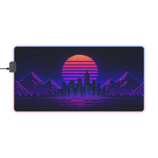 LED Gaming Mouse Pad - Neon Cityscape Design, Perfect for Gamers, RGB Desk Accessories, Computer Setup, Gift for Tech Lovers