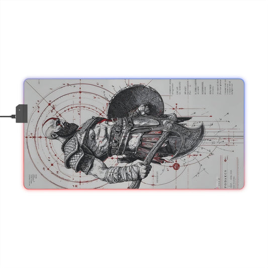 "LED Gaming Mouse Pad with God of War Design - RGB Backlit Desk Mat for Gamers - High-Quality, Durable, and Stylish"